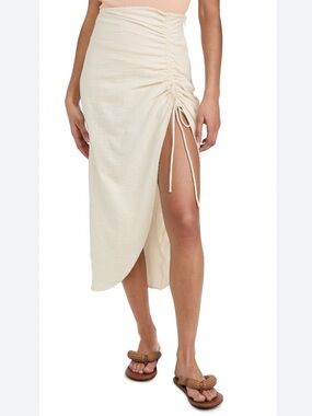 Free People Ivory Ruched Midi Skirt with Side Slit
